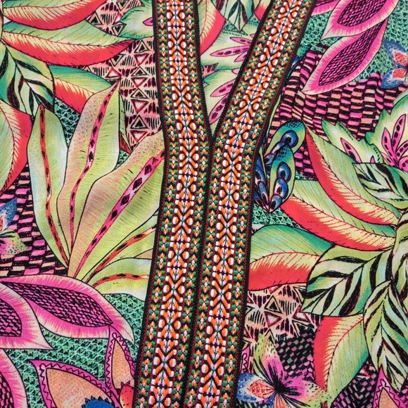 Macy's Tacera Women's M Summer Beach Party Boho 70's 3/4 Flare Neon Floral - Picture 10 of 12